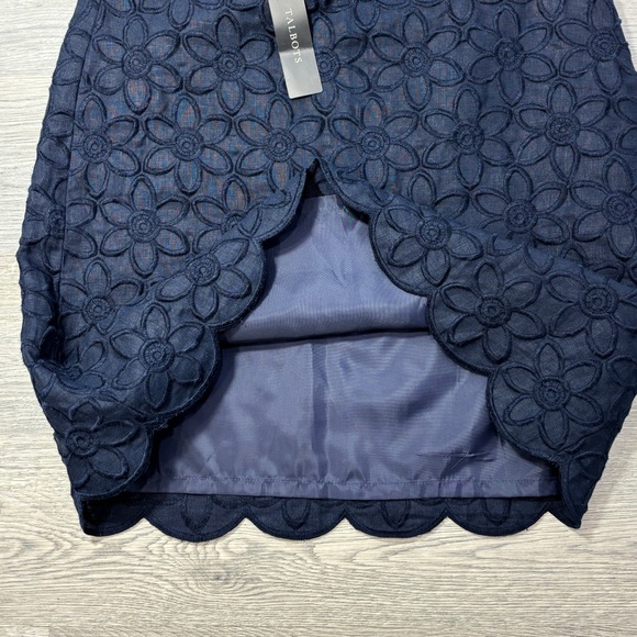 Talbots Navy Linen Embroidered Floral Scallop Hem Lined Skirt - 10 Petites NWT - Picture 4 of 6
